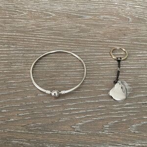 Pandora Clasp Bangle Bracelet in Sterling Silver and Heart Charm, Size L